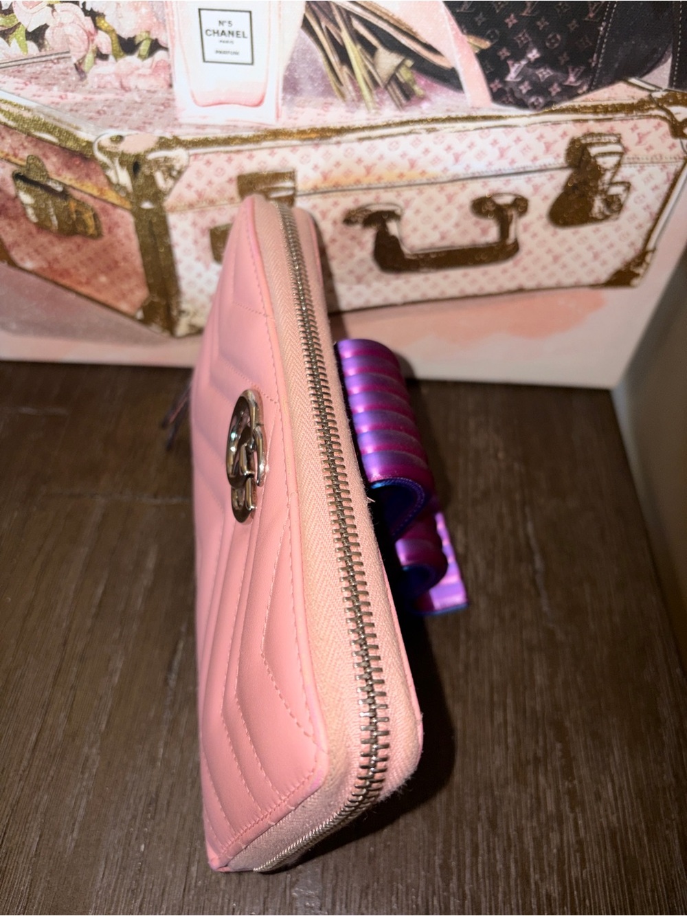Gucci Pink GG Matelasse Marmont Zip Around Wallet Leather With Silver Accent - Picture 5 of 9